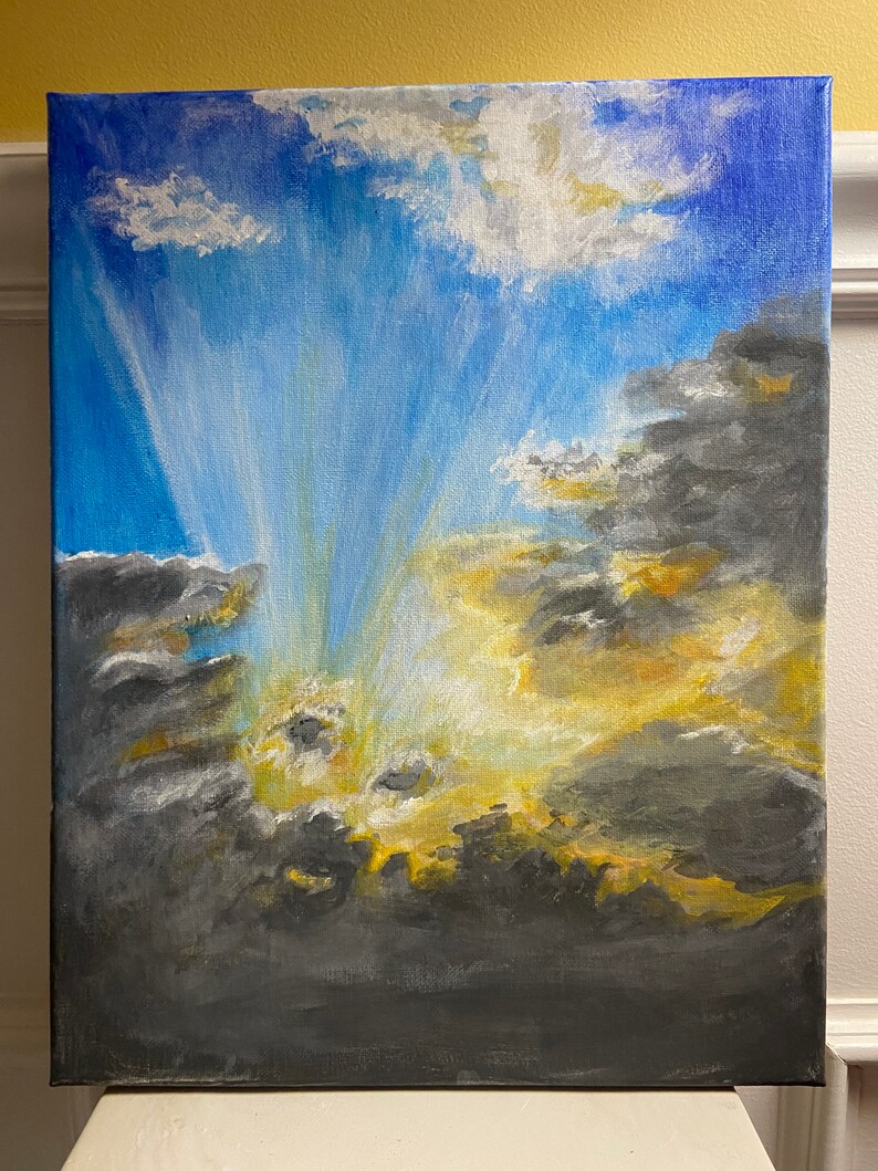 Rays Acrylic Painting: Sunlight Through Clouds - Etsy