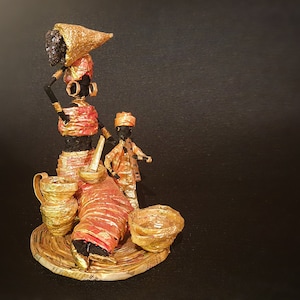 Scultura d'arte africana madre e figlio / Incredibile bambola di figurina fatta a mano / Unica nel suo genere / Esclusiva