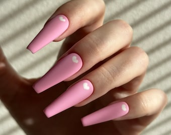 FALSE NAILS Press on nails coffin stiletto long cute nails Heart nails