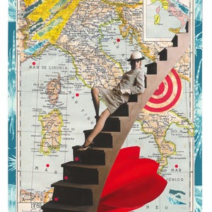 Cool Retro Paper Collage ArtWork "LE SCALE" - Unique piece. Artistic Wall Art - Home decoration 30 X 40 cm. International delivery. Unframed
