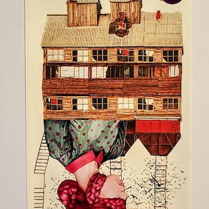 Original handmade paper collage (no print)  "IRUDIMENAK" 20 X 25cm (7,87" X 9,84").