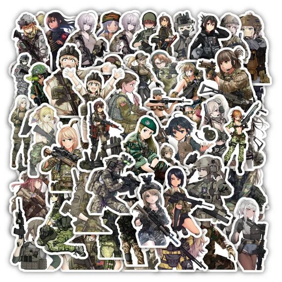 Anime military girl sticker ~ Army girl vinyls ~ Anime Decals ~ Anime soldier stickers ~ Cosplay stickers ~ Tactical anime stickers ~ waifu