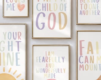 Christian Nursery Decor Prints: Rainbow Bible Verse, Set of 6 (Digital Download)