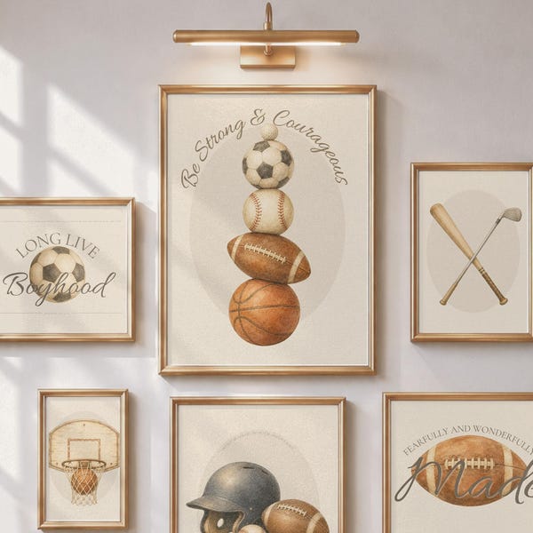Christian Sports Nursery Wall Art Set of 6, Golf Nursery, Football Baseball Soccer Basketball Boy Nursery Decor, Bible Verse Baby Room Print
