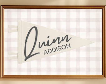 Custom Gingham Pennant | Personalized Name Print | Nursery Wall Art | Baby Room Decor Printable