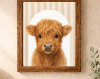 Farm Animal Nursery Prints Set of 8, Baby Farm Animals Wall Art, Highland Cow Nursery Decor, Neutral Farm Nursery Art