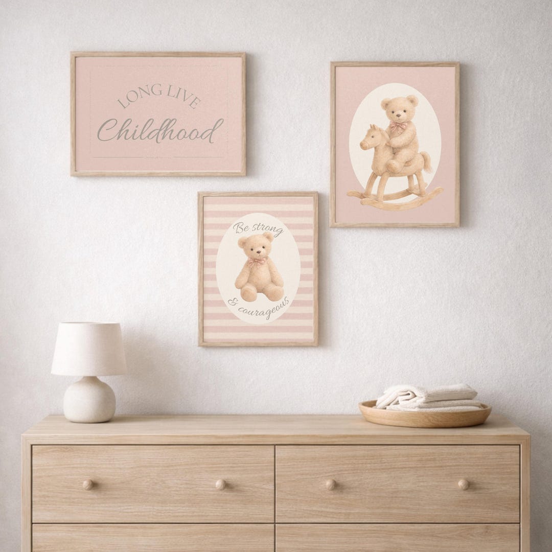Teddy Bear Nursery Wall Art Set of 3, Christian Baby Girl Nursery Decor ...