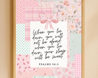 Pink Christian Nursery Wall Art Girl Scripture Print Baby Girl Room Decor Bible Verse Printable When You Lie Down Nursery Art