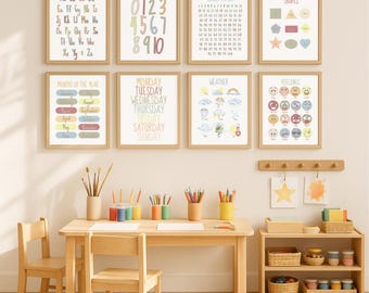 Educational Prints Set of 8: Modern Classroom, Homeschool Decor (Digital Download)
