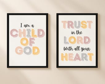 Christian Nursery Art Set: Bible Verse Prints, Boho Kids Decor (Digital Download)