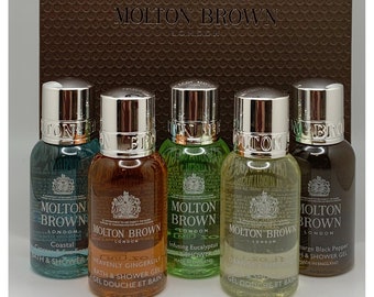 Molton Brown Men's Bath & Shower Gel Gift Set (5 x 30ml Bottles and Gift Bag) NEW