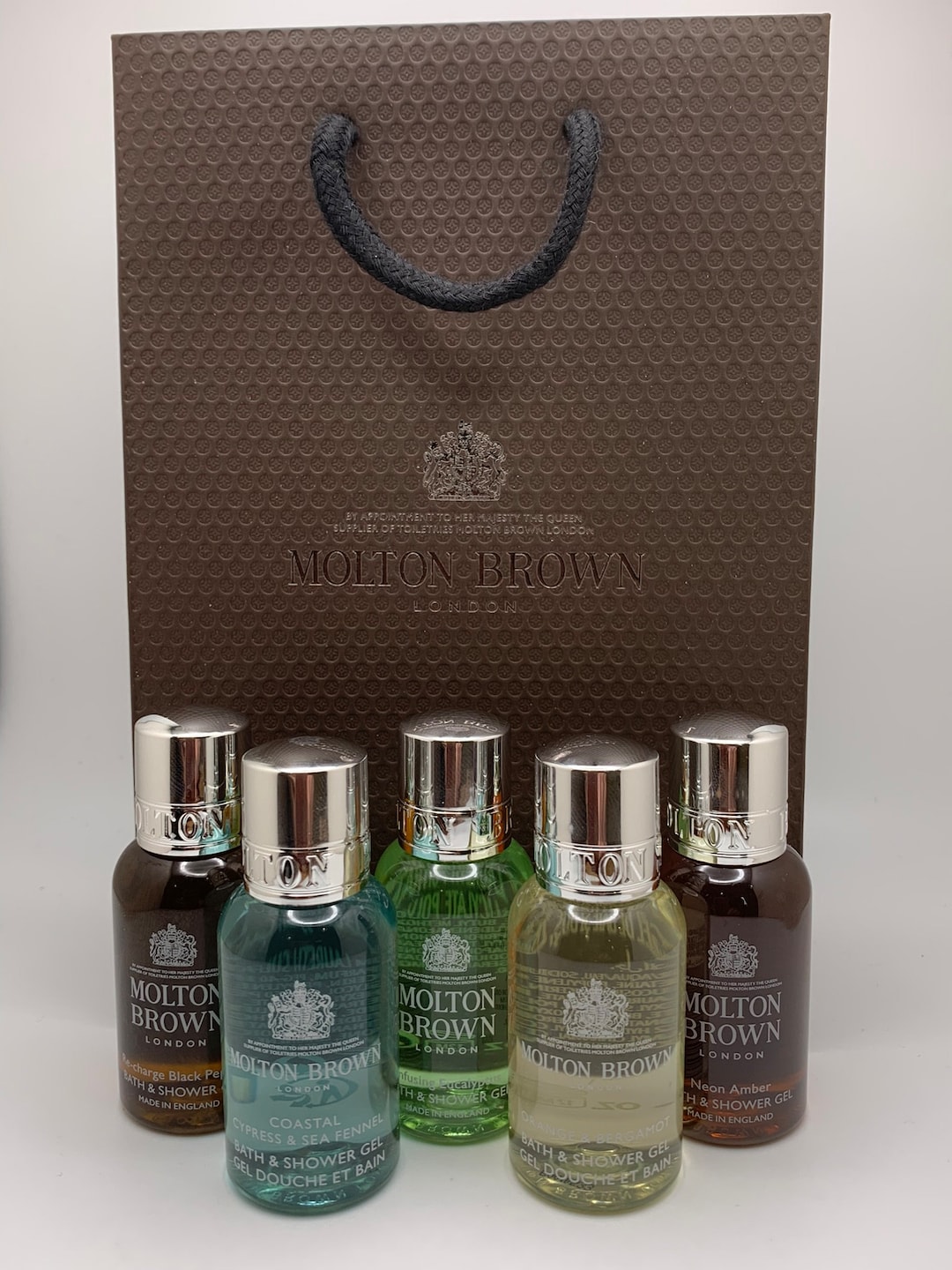 Molton Brown Men's Bath & Shower Gel Gift Set 5 X 30ml Bottles and Gift