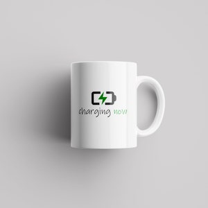 full battery mug, low battery mug, charging now mug, battery goods, charging goods
