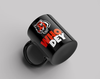 Who dey mug | Cincinnati Bengals Fans mug | Sport gift | Unique Gifts | Black, White, Orange, superbowl 2022