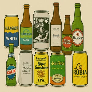 Craft Beer Can & Bottle Art Print, Hand-Drawn Illustration of New England and Miami Beers Perfect Gift for Beer Lovers, Man Cave Wall Art