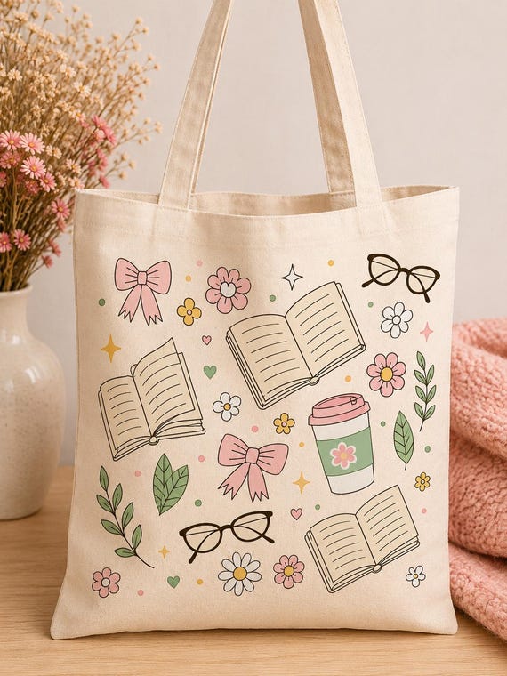 Tote bag personnalisé pour lectrice/sac fourre-tout floral/Cadeau enseignante/Sac en polyester réutilisable
