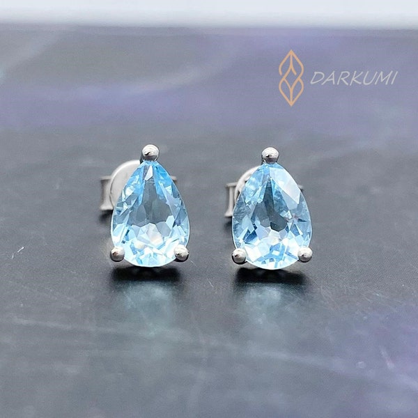 1.22 ct Natural Aquamarine 925 Sterling Silver Stud Earrings March Birthstone Small Family Business