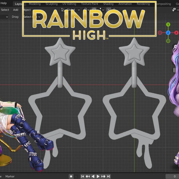 Rainbow High Amaya Raine / Violet Willow earrings Replacements - STL DIGITAL FILE