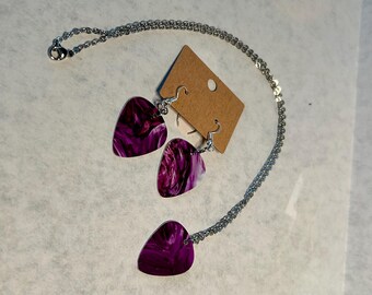 Guitar Pick Necklace Earrings Set
