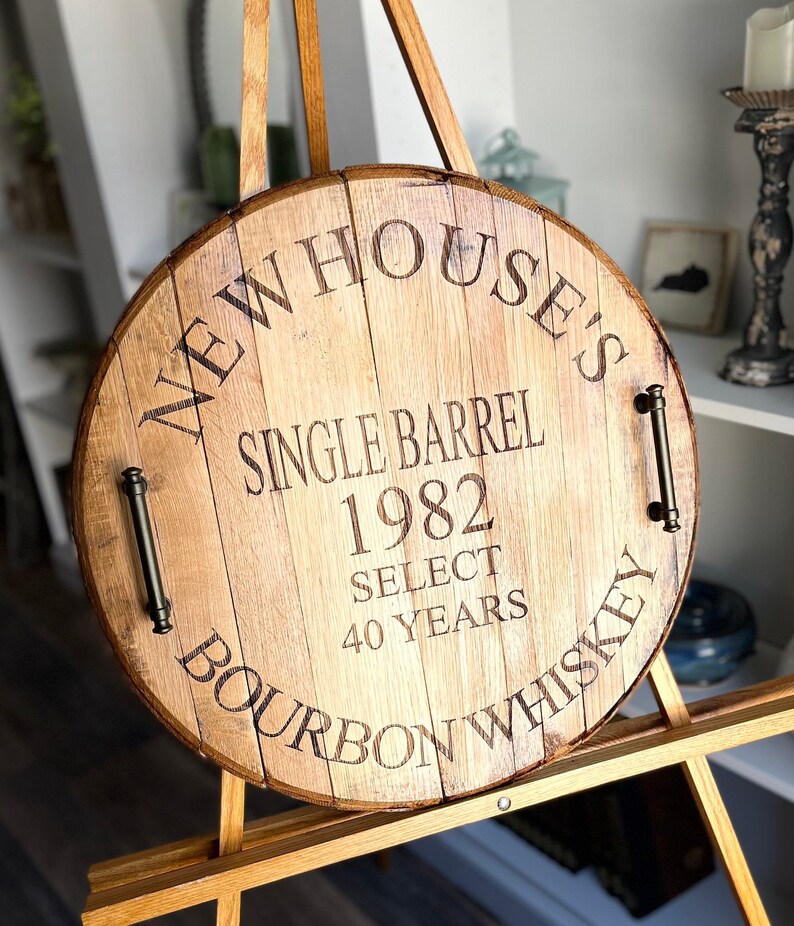 ENGRAVED Bourbon Barrel Head SERVING TRAY Personalized Etsy
