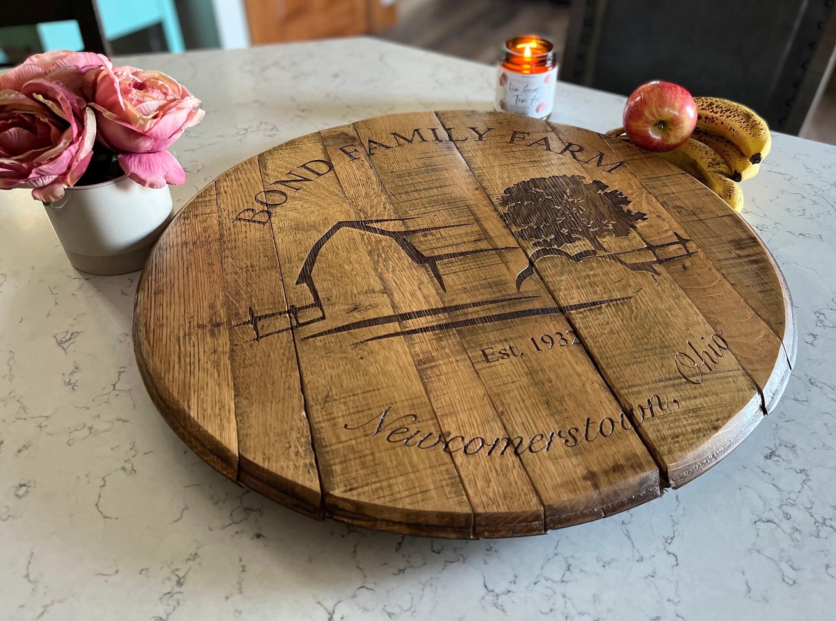 Lazy Susan Turntable. Rotating Table Centerpiece. Housewarming Gifts.  Holiday Decor. Rustic Table Decor. Serving Tray. Kitchen Decor 