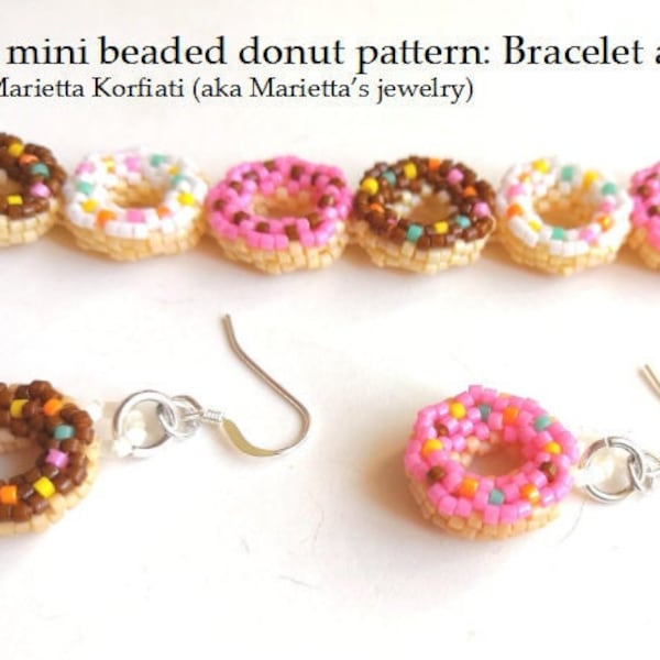 Pdf pattern for 3D donut bracelet and earrings, tutorial for beaded sweet jewelry, jewelry set digital tutorial,