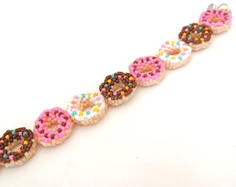 Made to order beaded donut earrings and bracelet, cottagecore gift set, cute food dangles and bracelet, 3D mini donut jewelry for her
