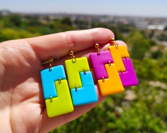 Pendientes coloridos, pendientes medianos, pendientes luminosos, pendientes de verano, pendientes llamativos, pendientes favorecedores, pendientes ligeros