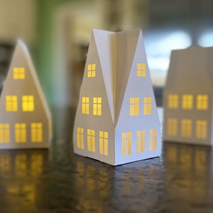 Elegant Luminary Houses for LED Votive Candles. Great for Christmas Holidays. Set of 3 shipped flat, fun fold and glue project