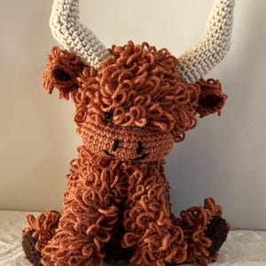 Handmade Crocheted Highland Cow Hairy Coo Yak Amigurumi Plushie Caramel Cow 12"
