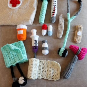Crochet Doctor Kit Medical Kit Nurse RN Doctor MD Handmade Pretend Play Montessori Toy Birthday Gift Christmas Gift
