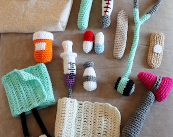 Crochet Medical / Doctor Kit: Handmade Pretend Play Medical Toy