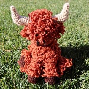 Handmade Crocheted Highland Cow Hairy Coo Yak Amigurumi Plushie Caramel Cow 8"