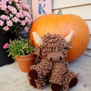 Handmade Crocheted Highland Cow Hairy Coo Yak Amigurumi Plushie Coffee Cow 8"