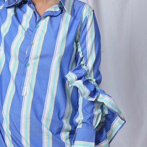 Blue Cotton Striped Shirt Dress/Loose Shirt Dress /Long Ruffled Sleeve Shirt /Casual Cotton Shirt Dress image 4