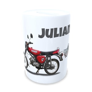 Tirelire personnalisée avec motif de cyclomoteur Simson S51 GDR, emballage cadeau pour fille et garçon