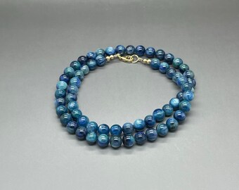 AAA Kyanit Perlenhalskette • 7 mm Einzelstrang Blaue Kyanit Edelstein Perlenkette • Gold Filled Halskette