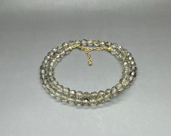 Lemon Quartz Beaded Necklace: 6mm Faceted Gemstone, Gold Vermeil