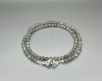AAA Labradorit Perlenkette • 6 mm Blue Flash Labradorit Edelstein Perlenkette • Graue Labradorit Halskette • 925 Sterling Silber