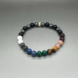 Chakra Bracelet • 8mm AAA Black Onyx + Multi Gemstone Bead Bracelet • 7 Chakra Bracelet • Chakra Balancing • Mediation Bracelet