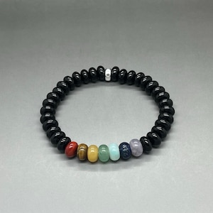Chakra Bracelet • 8mm Black Agate + Multi Gemstone Bead Bracelet • 7 Chakra Bracelet • Chakra Balancing • Mediation Bracelet • Made to Order