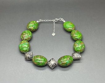 Pulsera de turquesa: cuentas balinesas de plata de ley, joyería con piedras preciosas ajustables