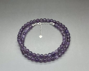 Amethyst Beaded Necklace • 6mm Single Strand Purple Amethyst Gemstone Bead Necklace • Amethyst Necklace • February Birthstone