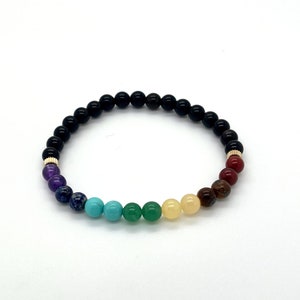 Chakra Bracelet • 6mm Black Onyx + Multi Gemstone Bead Bracelet • 7 Chakra Bracelet • Chakra Balancing • Mediation Bracelet • Made to order