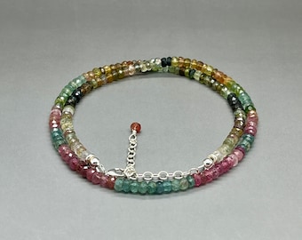 Watermelon Tourmaline Beaded Necklace: Sterling Silver, 4mm Gemstone