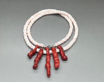 Pacifica Shell & Coral Necklace: 5mm Heishi Beads, Beach Vibe