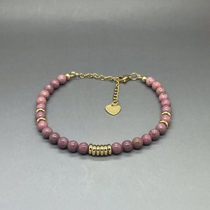 Rhodonite Bracelet • 6mm Pink Gemstone Beaded Adjustable Bracelet • Valentines Day