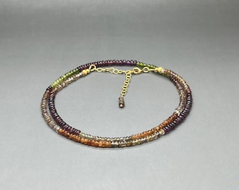 AAA Sapphire Necklace • Thin 3mm Multicolor Tundra Sapphire + Gold Vermeil Rondelle Gemstone Bead Necklace • Sapphire Beaded Necklace