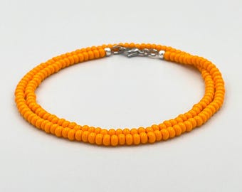Thin 4mm Light Orange Seed Bead Layering Beaded Necklace • Unisex Czech Glass Jewelry