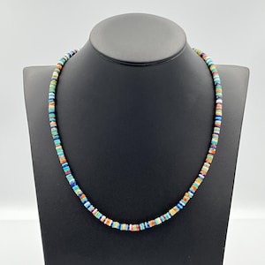 Genuine 4mm Blue Green Turquoise Lapis Spiny Oyster Beaded Gemstone Necklace with Sterling Silver Accents • Unisex Southwestern Jewelry